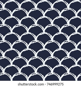 Mermaid tail seamless pattern. Fish skin texture. Tillable background for girl fabric, textile design, wrapping paper, swimwear or wallpaper. Blue mermaid tail background with fish scale underwater.