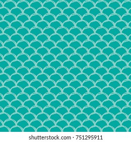 Mermaid tail seamless pattern. Fish skin texture. Tillable background for girl fabric, textile design, wrapping paper, swimwear or wallpaper. Green mermaid tail background with fish scale underwater.
