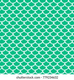 Mermaid tail seamless pattern. Fish skin texture. Tillable background for girl fabric, textile design, wrapping paper, swimwear or wallpaper. Green mermaid tail background with fish scale underwater.