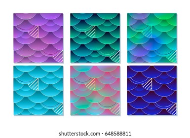 Mermaid tail seamless pattern, ornate background. Vector illustration. Vivid decor, drawn fishscale elements. Scale set, repeatable fish skin texture.