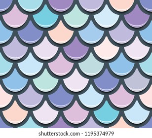 Mermaid tail seamless pattern. Paper cut out fish skin background. Trendy pastel pink and purple colors.