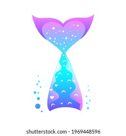 Mermaid tail with sparkles and air bubbles. Vector illustration.