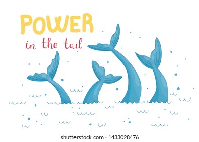Mermaid tail vector graphic illustration. Hand drawn teal, turquoise mermaid, fish tail in sea, ocean waves.