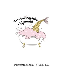 mermaid taking bath, funny girl illustration