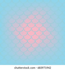 Mermaid tale on trendy gradient background. Square backdrop with mermaid tale ornament. Bright color transitions. Fish scale banner and invitation. Underwater and sea pattern. Blue, rose, pink colors.