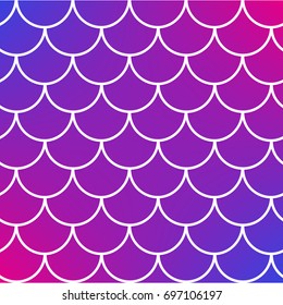 Mermaid tale on trendy gradient background. Square backdrop with mermaid tale ornament. Bright color transitions. Fish scale banner and invitation. Underwater sea pattern. Blue, purple, pink colors.