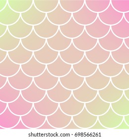 Mermaid tale on trendy gradient background. Square backdrop with mermaid tale ornament. Bright color transitions. Fish scale banner and invitation. Underwater and sea pattern. Warm peachy colors.