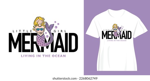 Mermaid text and cute girl drawing. Vector illustration design for fashion prints, t shirts, posters, gifts.