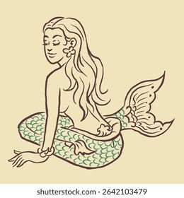 Mermaid in Thai literature vector for illustration, card, decoration