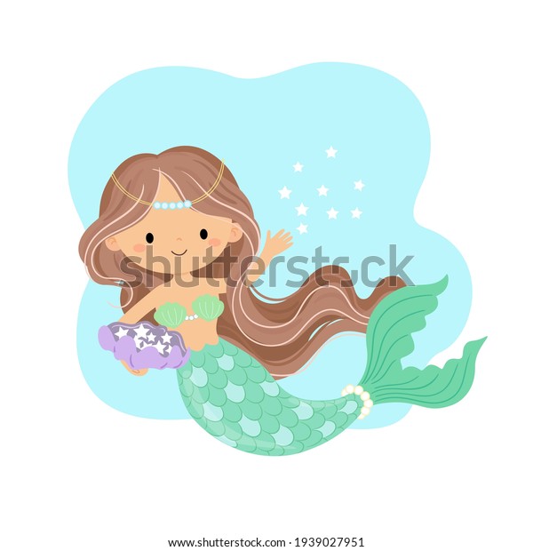 The mermaid throws out the little star and holds the\
shell in the other hand