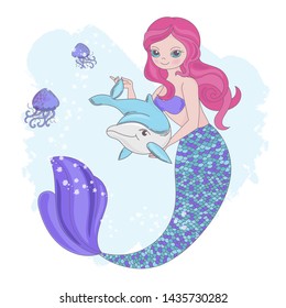 MERMAID TOY Underwater Fairy Animal Vector Illustration Set