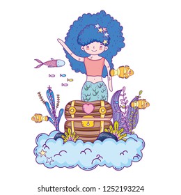 mermaid with treasure chest undersea scene