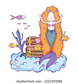 mermaid with treasure chest undersea scene