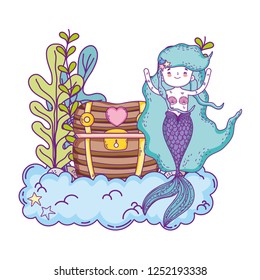 mermaid with treasure chest undersea scene