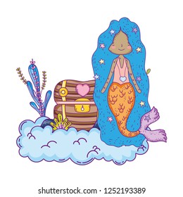 mermaid with treasure chest undersea scene