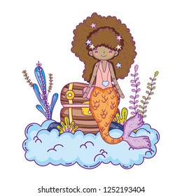 mermaid with treasure chest undersea scene