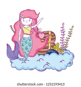 mermaid with treasure chest undersea scene