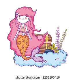 mermaid with treasure chest undersea scene
