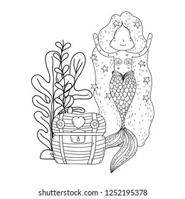 mermaid with treasure chest undersea scene