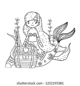 mermaid with treasure chest undersea scene