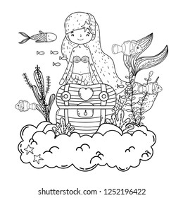 mermaid with treasure chest undersea scene