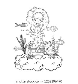 mermaid with treasure chest undersea scene
