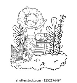 mermaid with treasure chest undersea scene