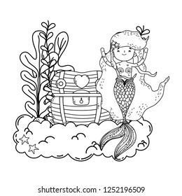 mermaid with treasure chest undersea scene