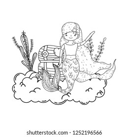 mermaid with treasure chest undersea scene