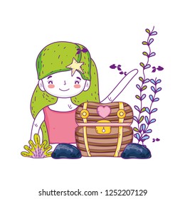mermaid with treasure chest undersea scene