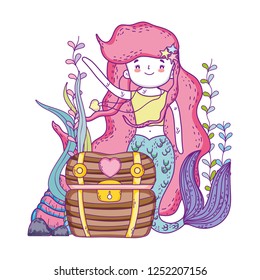 mermaid with treasure chest undersea scene