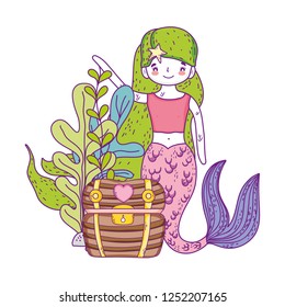 mermaid with treasure chest undersea scene