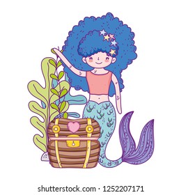 mermaid with treasure chest undersea scene
