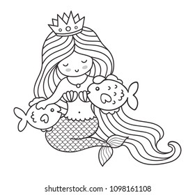 Mermaid with two big fish. Vector illustration.