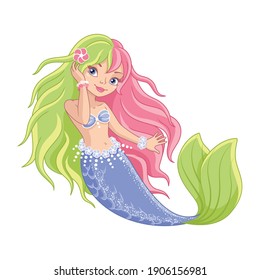 Mermaid With Two Tone Hair On White Background