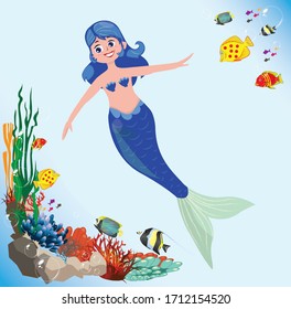 mermaid under the sea cartoon style for children