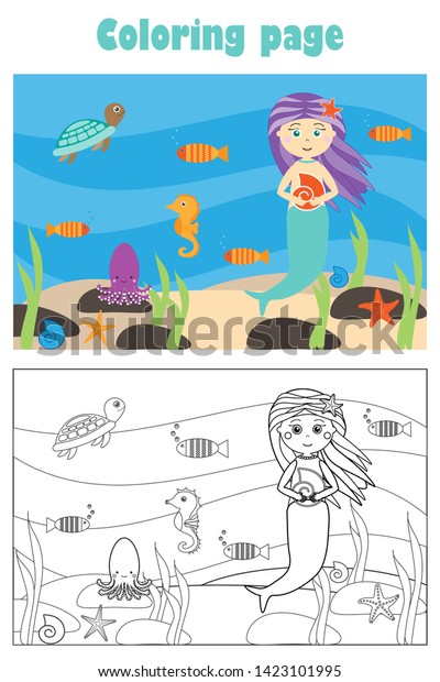 mermaid under water cartoon style summer stock vector