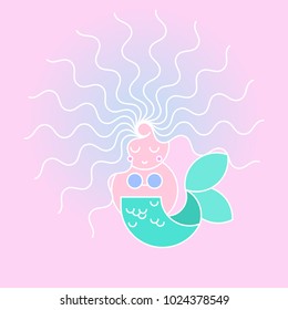 The mermaid under the water. Flat style. Vector illustration.