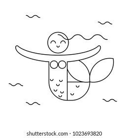 The mermaid under the water. Geometric style. Vector illustration. Black and white graphics.