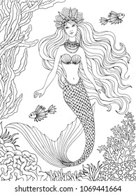 Hand Drawn Mermaid Gold Fish Underwater Stock Vector (Royalty Free ...