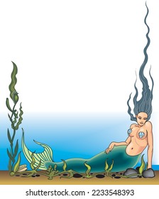 Mermaid Underwater Border Vector Illustration