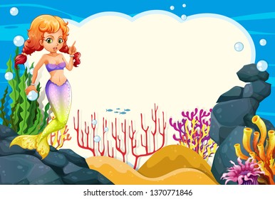 Mermaid underwater scene frame illustration