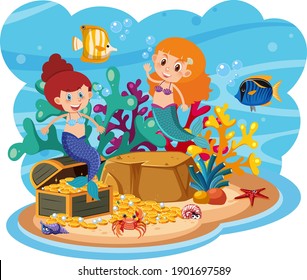 Mermaid in underwater world illustration