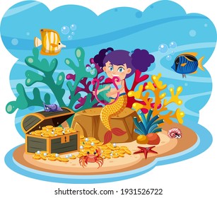 Mermaid in underwater world illustration