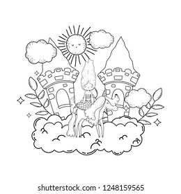 mermaid with unicorn and castle in cloud