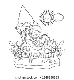 mermaid with unicorn and castle in the landscape