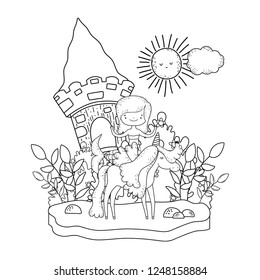 mermaid with unicorn and castle in the landscape