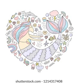 Mermaid unicorn cute print. Magical vibes