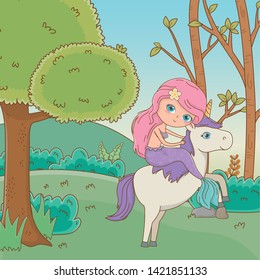Mermaid and unicorn of fairytale design vector illustration