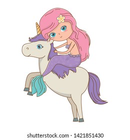 Mermaid and unicorn of fairytale design vector illustration